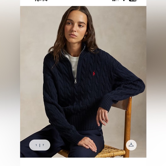 NEW!!! Ralph Lauren Navy Cable-Knit Quarter-Zip Sweater with Red Pony - Picture 5 of 5